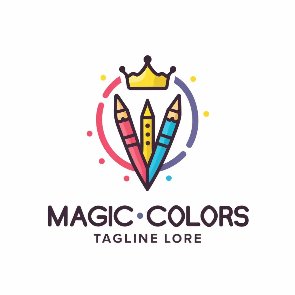 a logo design,with the text "magic colors", main symbol:circle with a crown and pencil,Moderate,be used in Entertainment industry,clear background