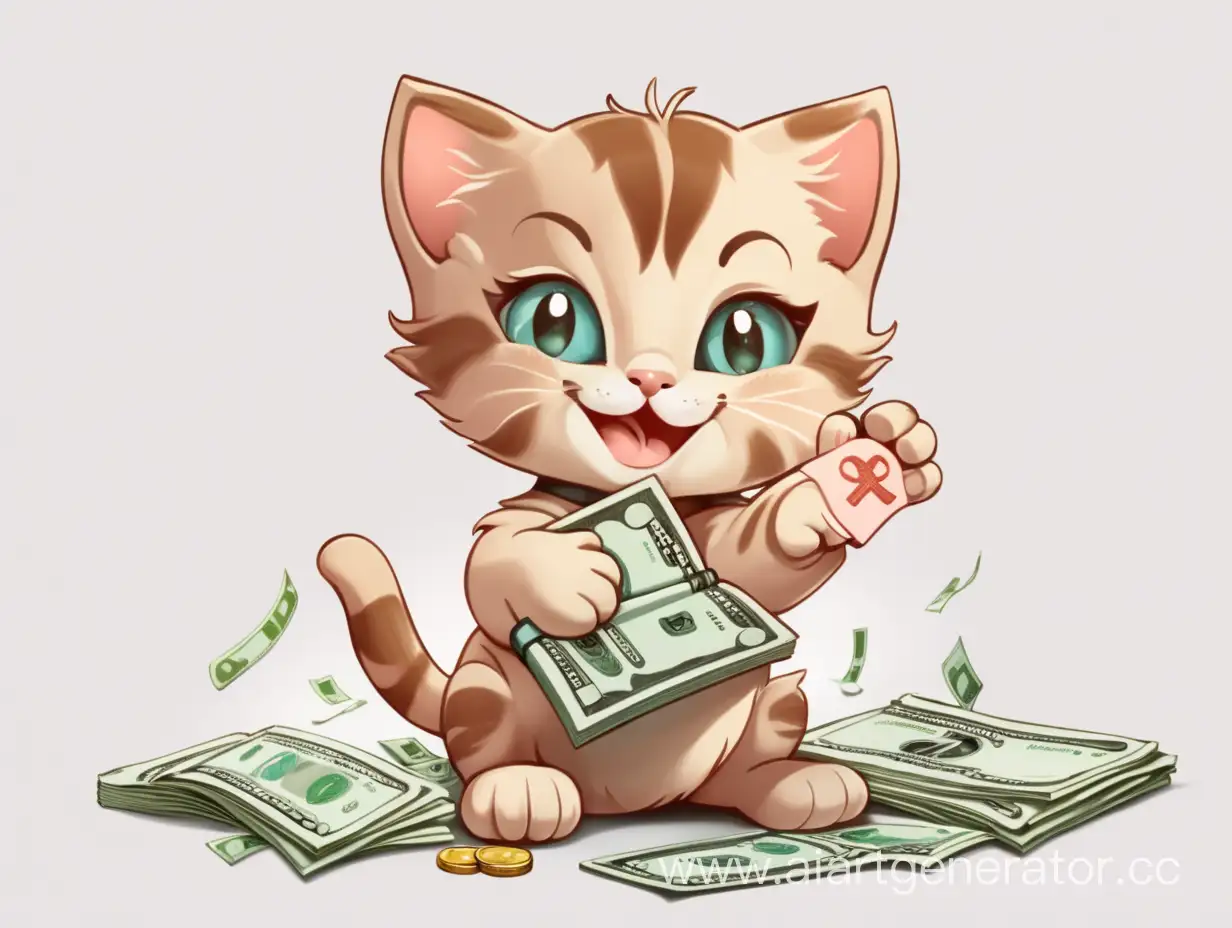 Joyful-Kitten-Grasping-Currency-with-Delight