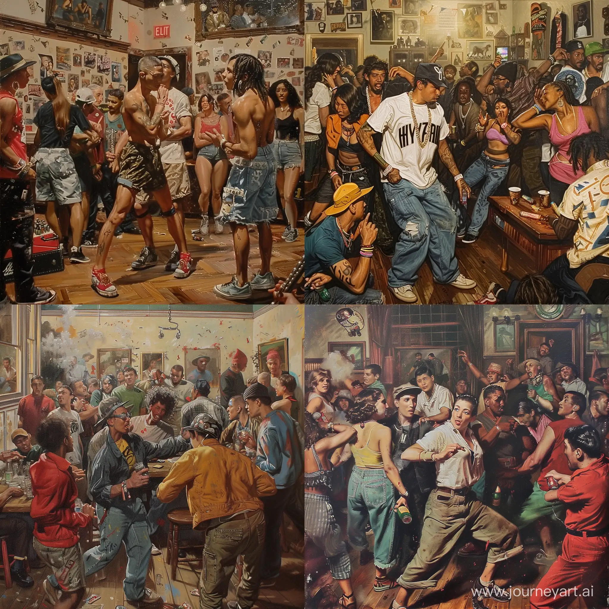 A hyphy party in san francisco in the style of norman rockwell painting