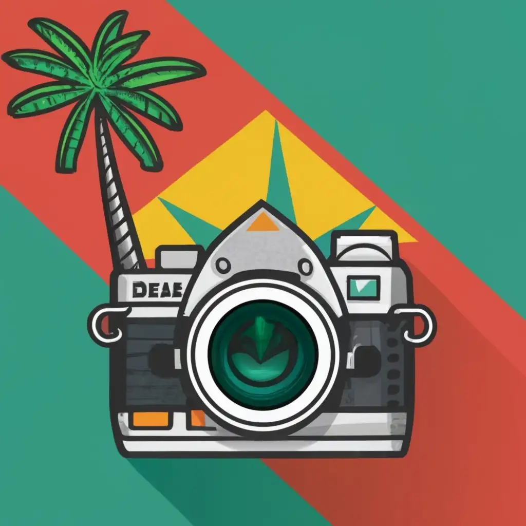 logo, Realistic camera and lens, Grenada flag colours, Palm tree, with the text "Spice Island Photography", typography, be used in Finance industry