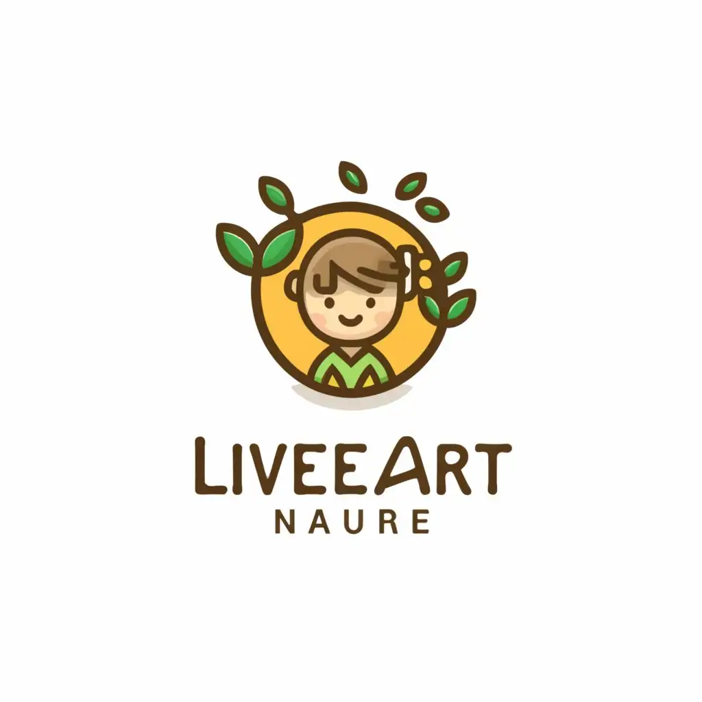 a logo design,with the text "liveart nature", main symbol:child use binoculars, front picture, make a logo, with cute expression,Moderate,clear background