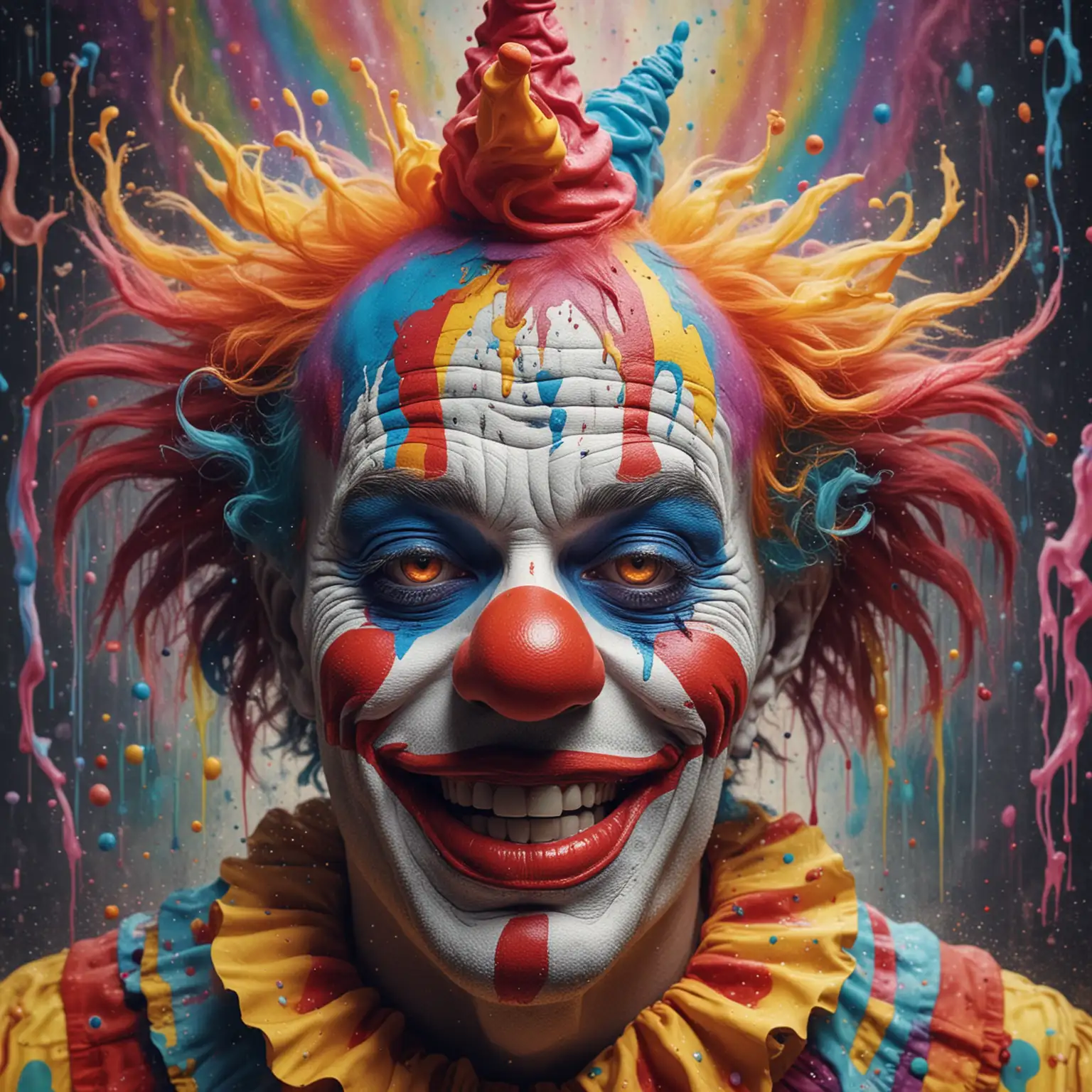 a abstract clown on an acid trip, nightmare, psychedelic lsd, melted