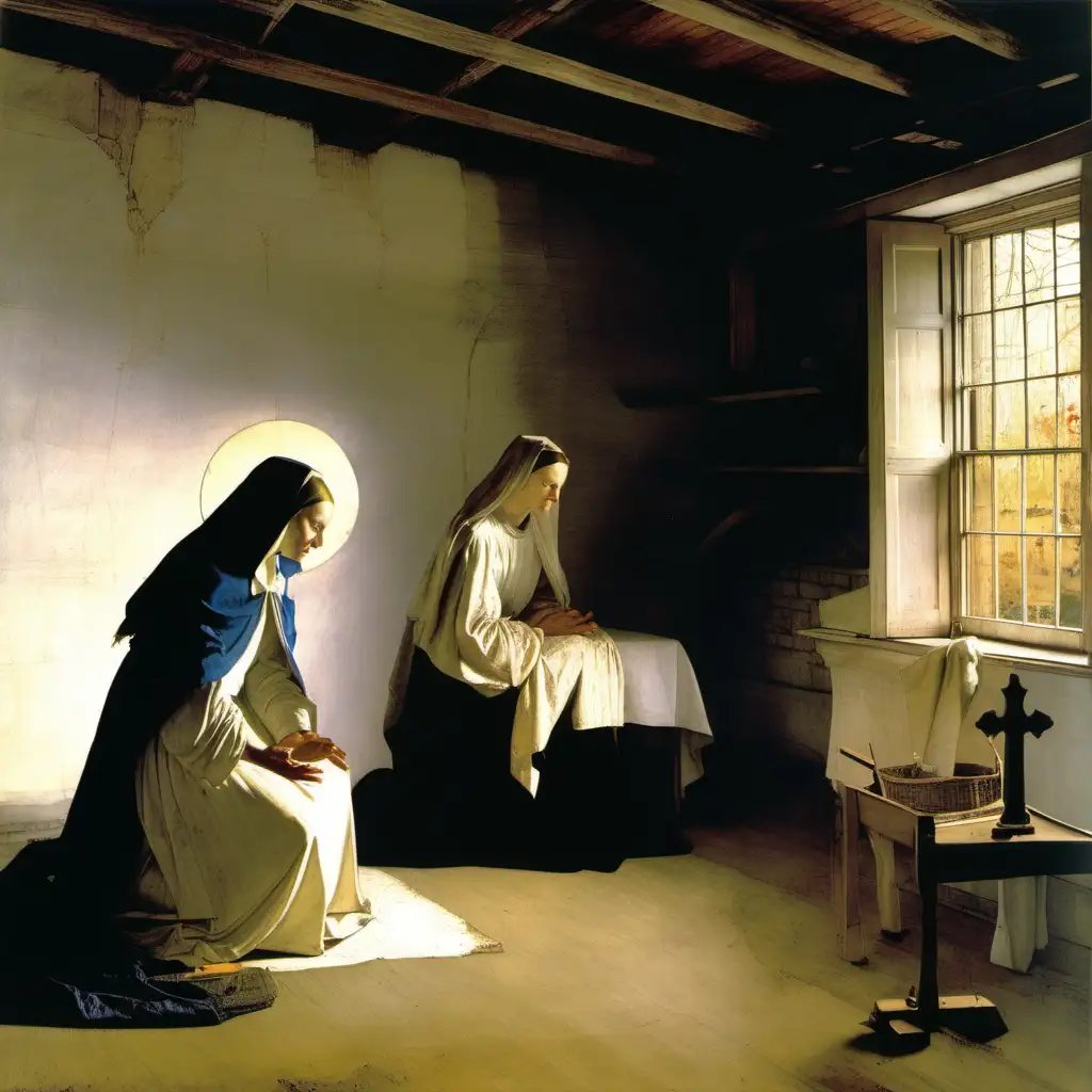 andrew wyeth painting of the annunciation of virgin mary, in a farmhouse.  