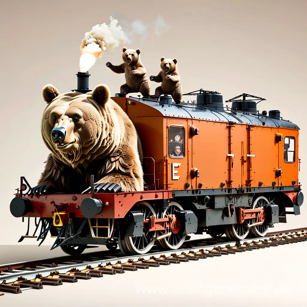 Electric-Locomotive-2ES6-with-Drunken-Bear-and-Hunters