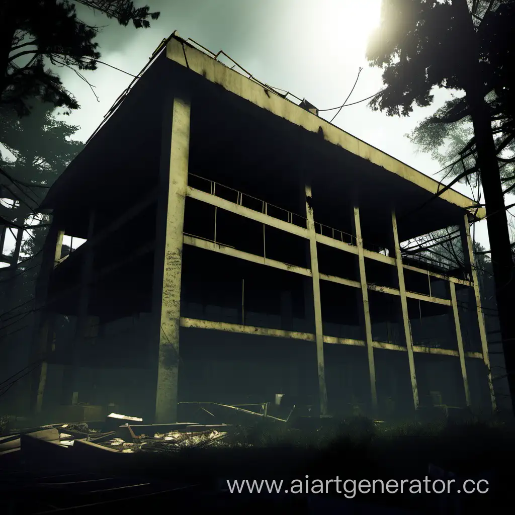 Крыша здания, которое строят. В мире Left 4 Dead 2. Здание находится около леса. На дворе ночь. 