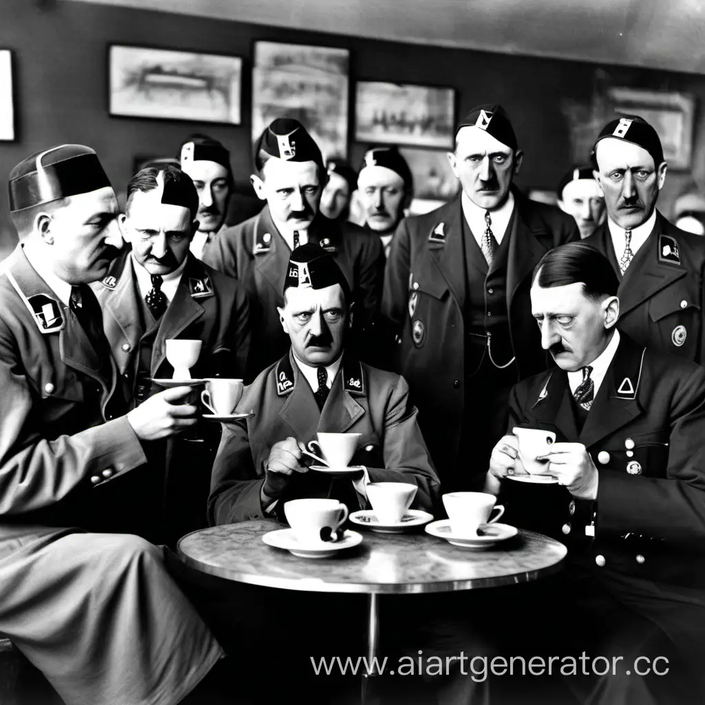 Адольф Гитлер пьет кофе рядом с евреями которые владеют кофейней
