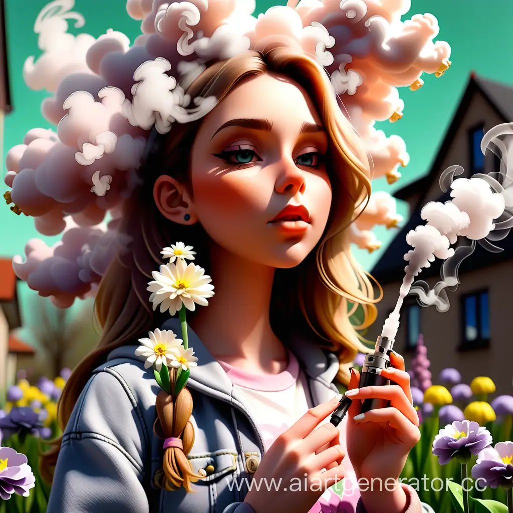 Enchanting-Spring-Young-Woman-with-Vape-amidst-Blossoming-Flowers
