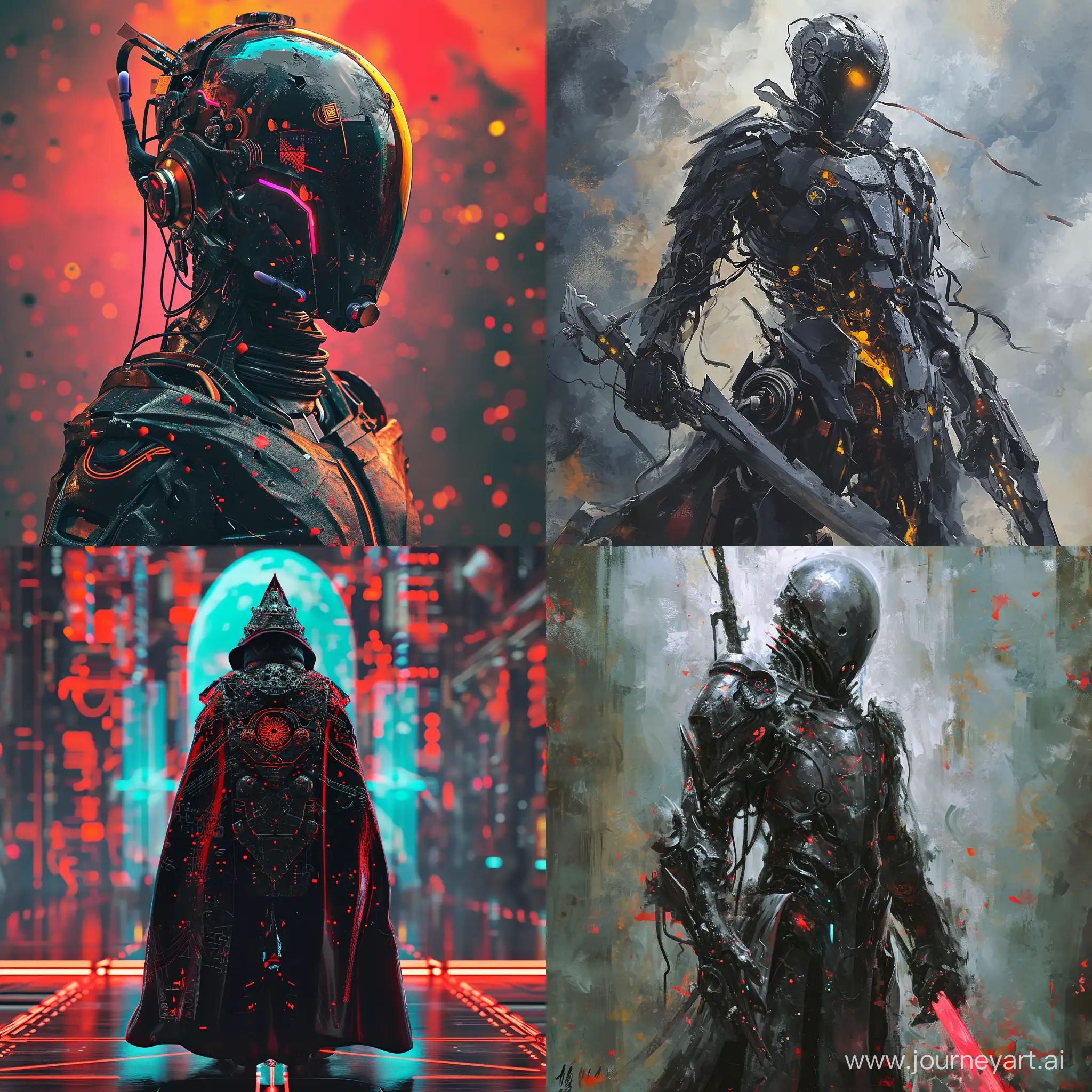 8K, V-Ray, Full length portrait, ::1.1, a cybernetic black knight in unusual fantasy armor, in cyberpunk style, ::1.1, on the background explosion of colors