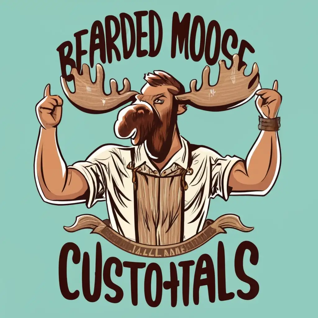 LOGO-Design-For-Bearded-Moose-Custodials-Manly-Moose-with-Beard-PinUp-in-Home-Family-Industry