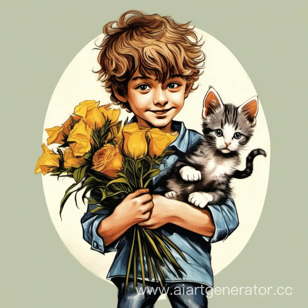 Adorable-KittenBoy-Holding-a-Bouquet-of-Flowers