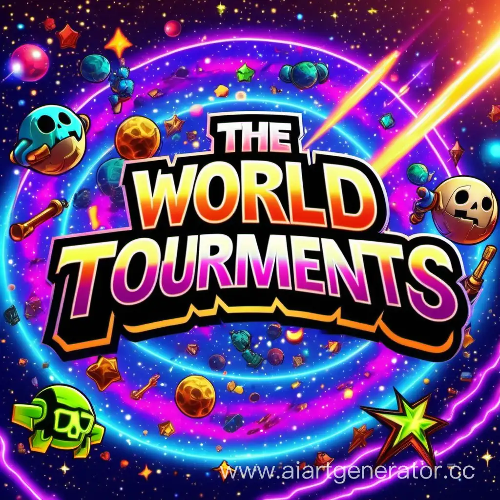 The inscription WorldTourments on a cosmic background with neon and the future and Brawl Stars magnificent background