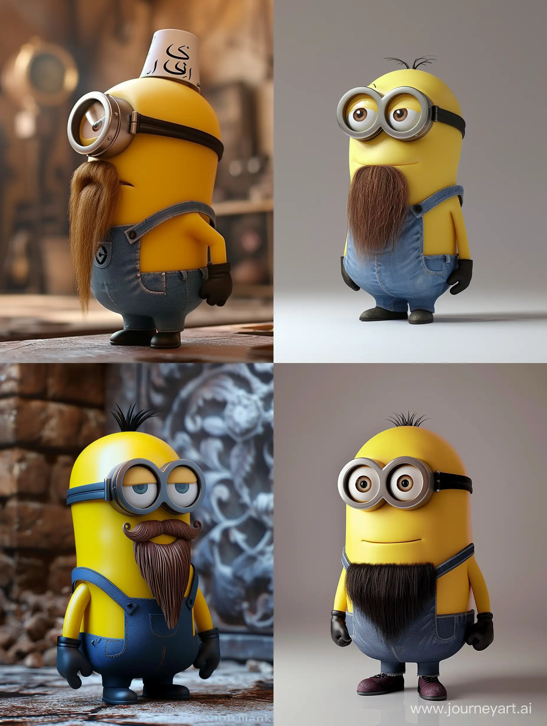 The muscular yellow minion from the cartoon "despicable me" is a Muslim minion with a beard,photo, detailed