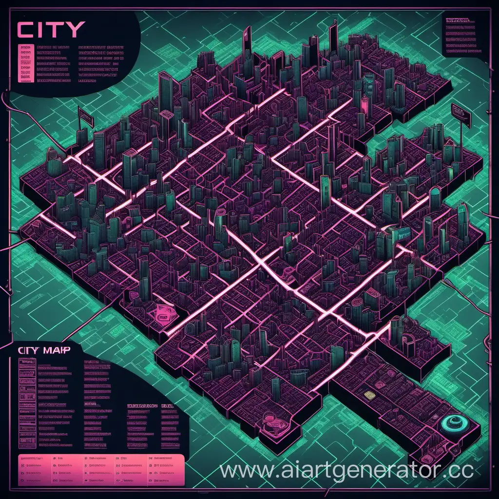 карта города в стиле киберпанк поделенная на 25 секторов 