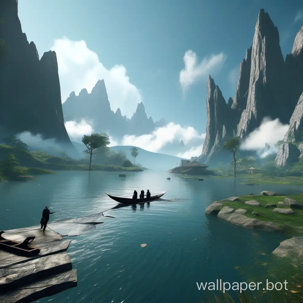 A scene full of depth, with mountains and water, giving people an immersive experience