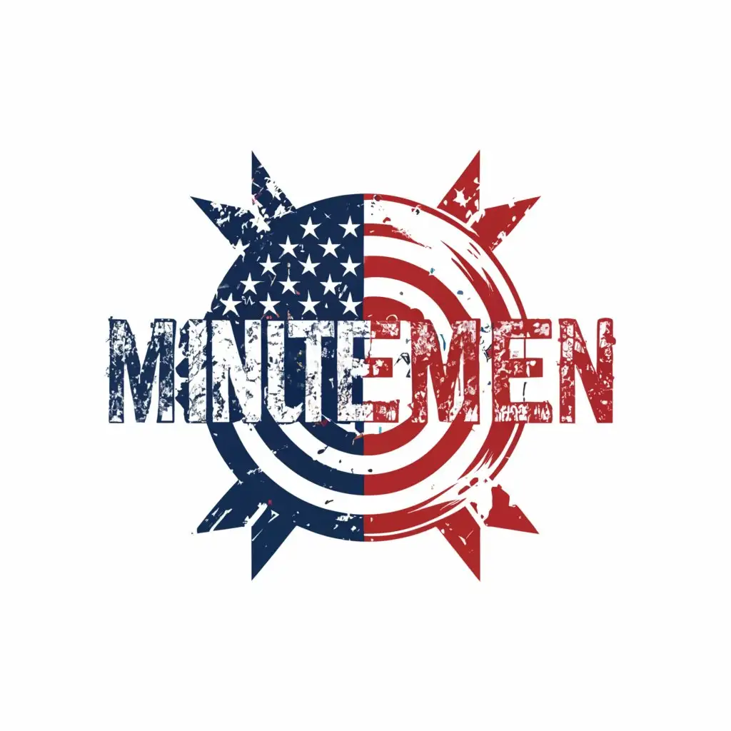a logo design,with the text "MINUTEMEN, ARMOR", main symbol:U.S. flag, red, white, blue,,complex,clear background