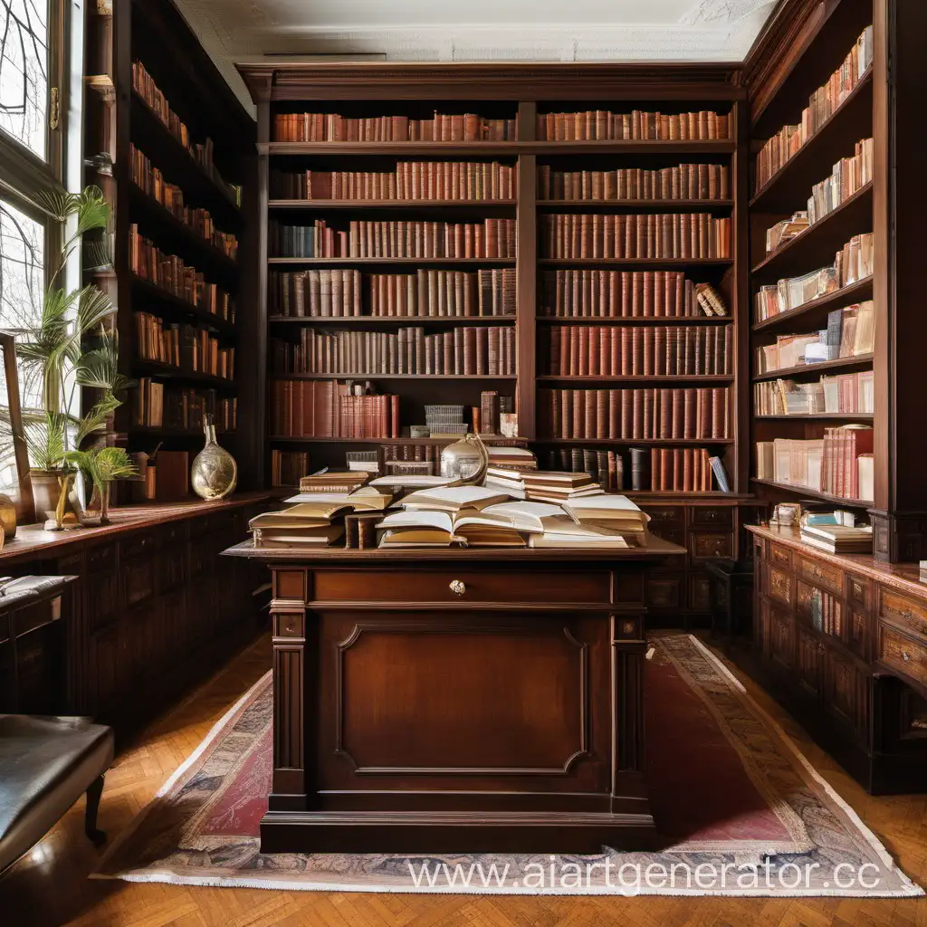 Scientists-Cabinet-with-Expansive-Bookshelves-and-Table-of-Books
