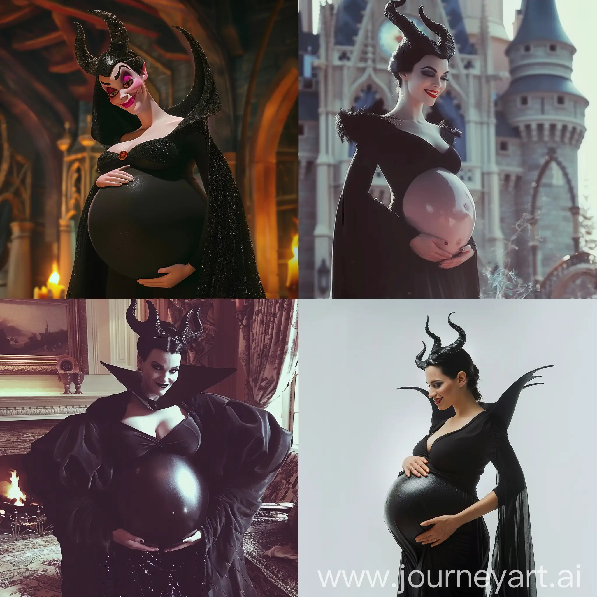 Maleficent, Pregnant, Her pregnant belly is quite large, Bare Belly