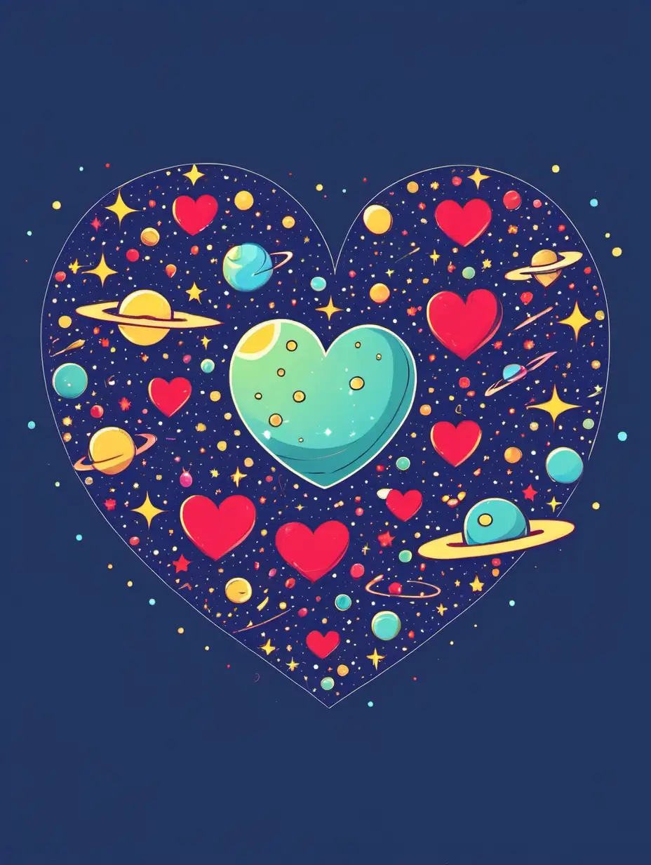 Heartshaped Universe Cartoon Simplistic Illustration of Cosmic Wonders