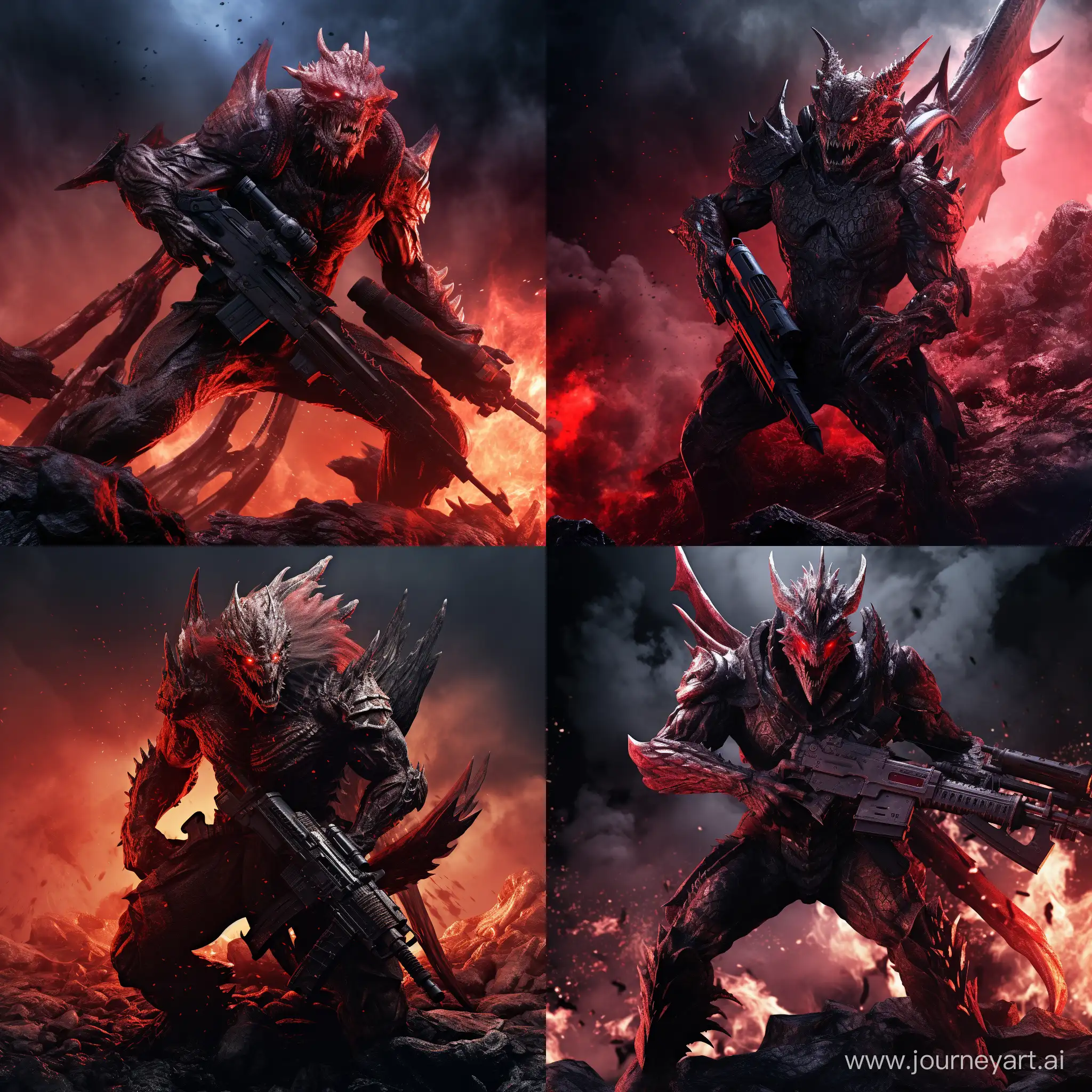 dragon man, space soldier, red color, armed with a sniper, aiming, super villain pose, full body, angry on a spaceship, blood, blood splatter, glowing eyes and an aura of rage surrounding him, cinematic style, anamorphic lens, black fog filter, film grain, perfect composition, film grain, film lighting, full body