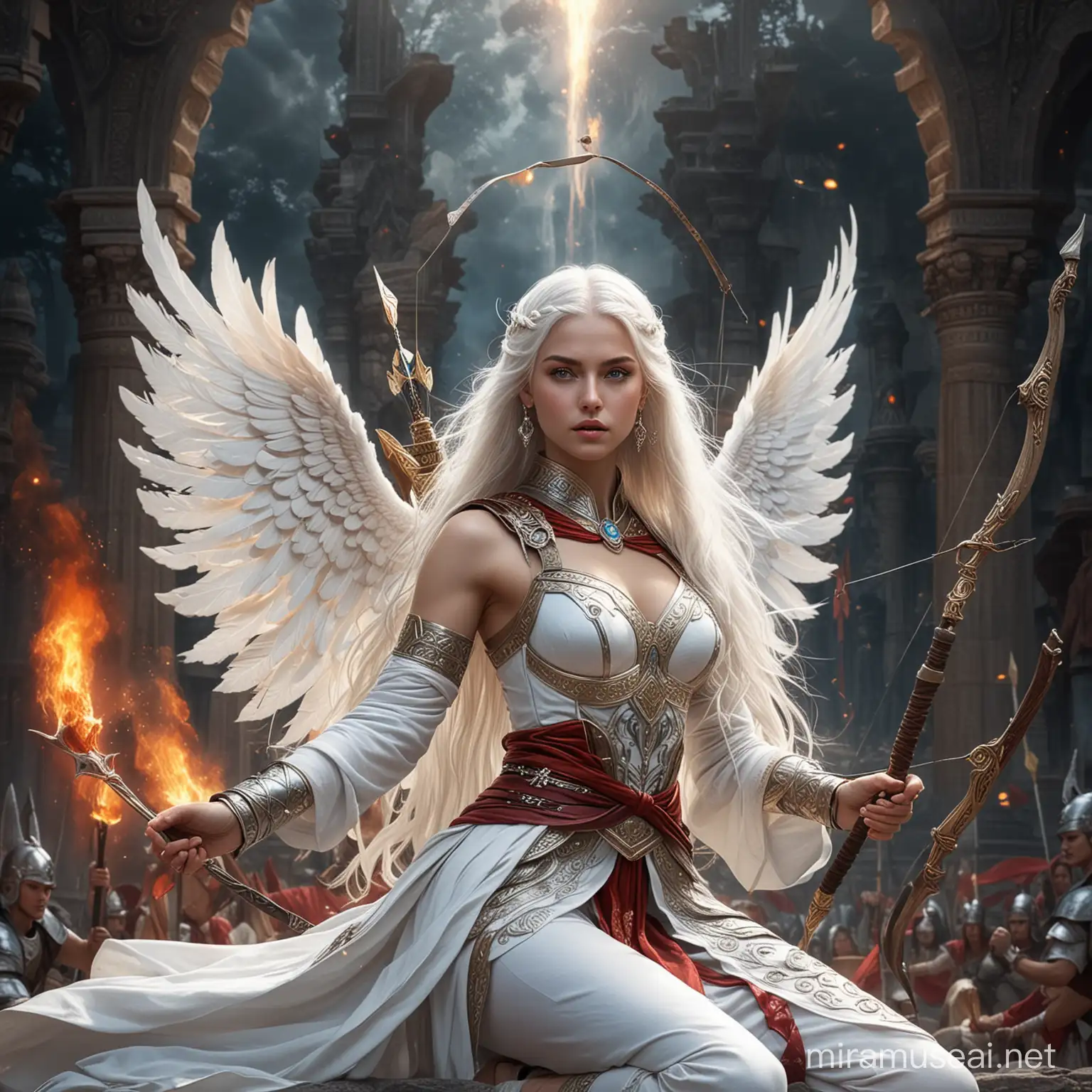 Beautiful Young Nazi Empress Goddess Seated on Majestic Throne with Long Wings