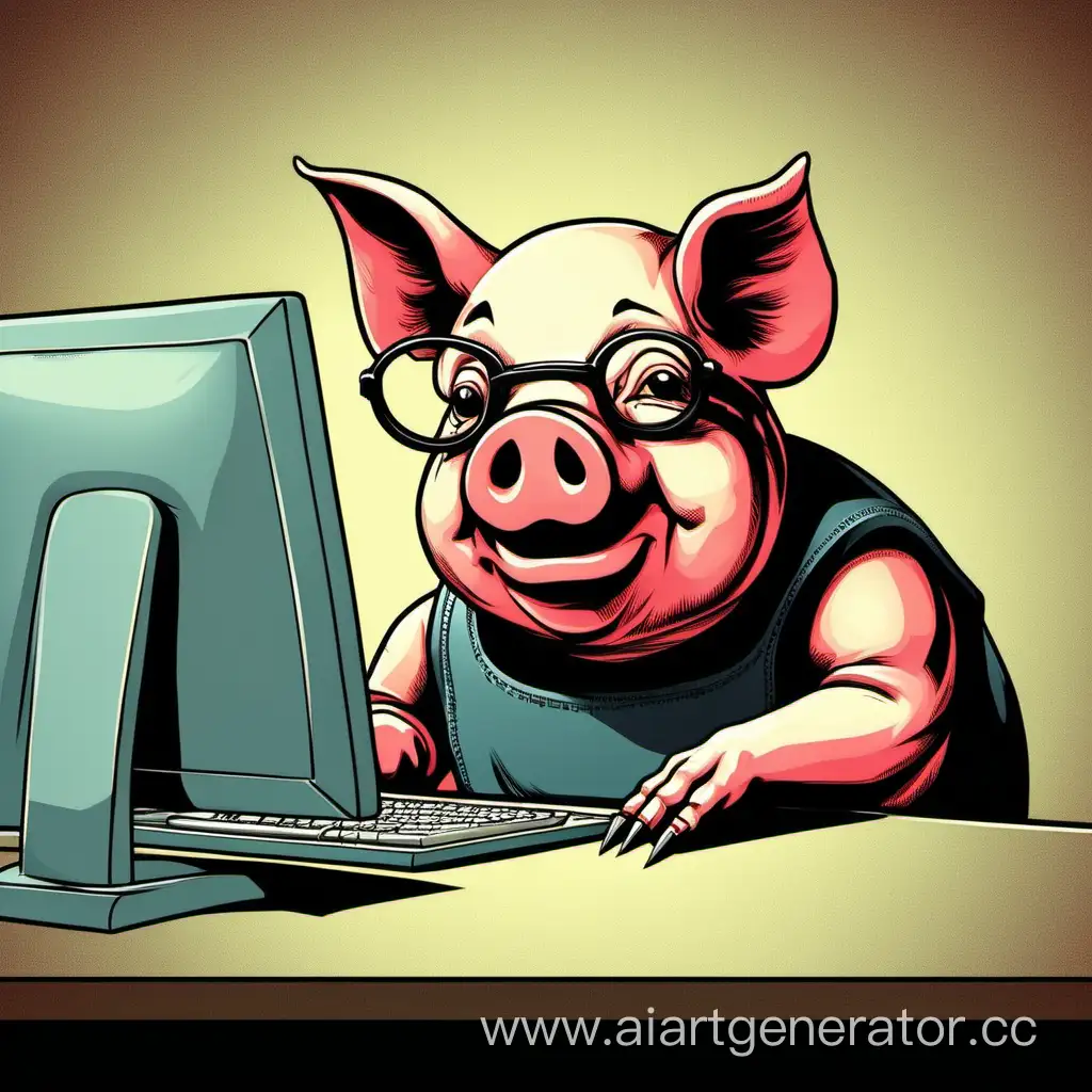 Smart-Pig-Working-on-Computer