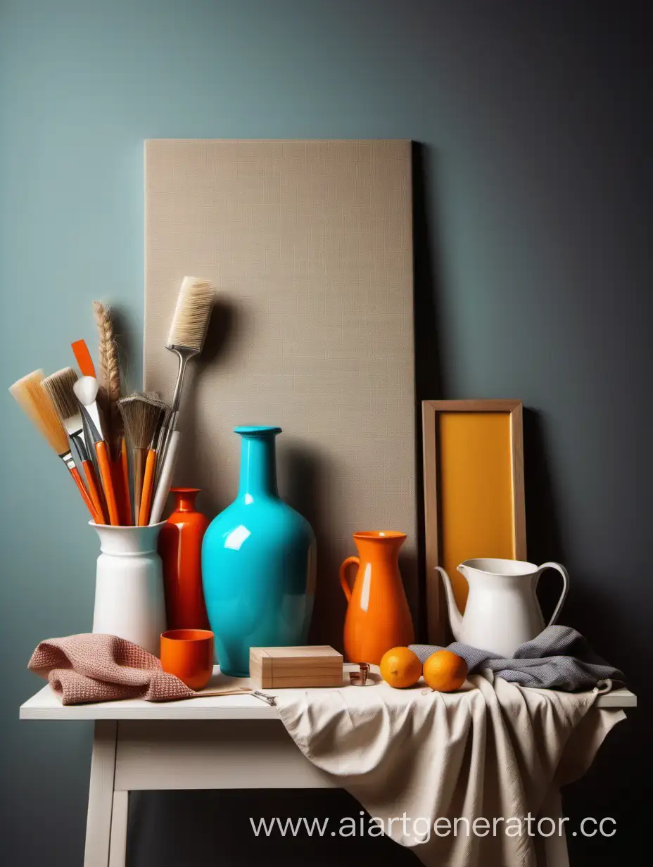 Colorful-Still-Life-with-Household-Items-and-Canvases