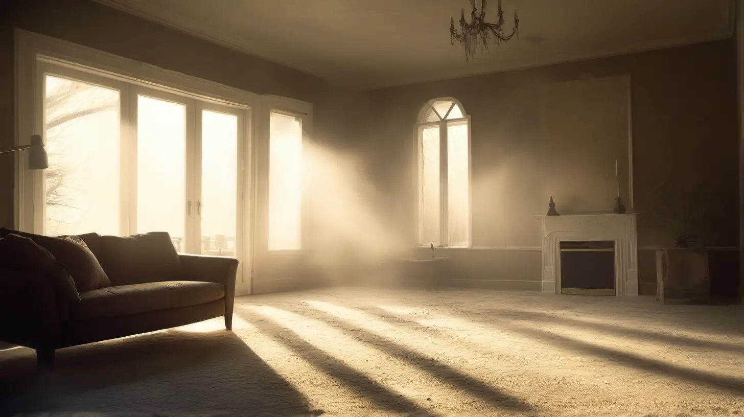 image of a visibly dusty atmosphere in a living room. Maybe natural sunlight illuminating the dust and dander particles.