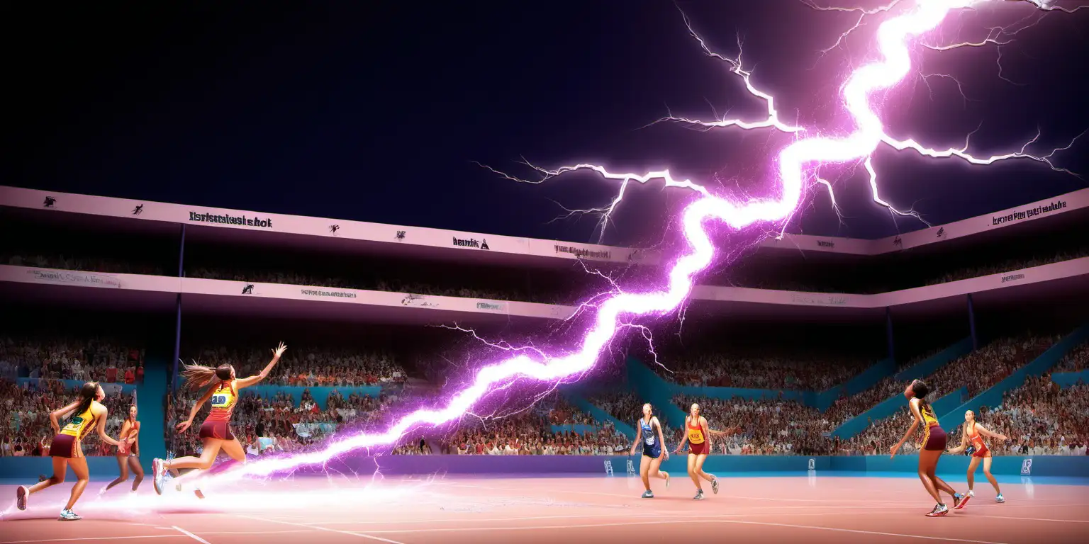 Dynamic Lightning Bolt Striking Netball in Explosive Detail