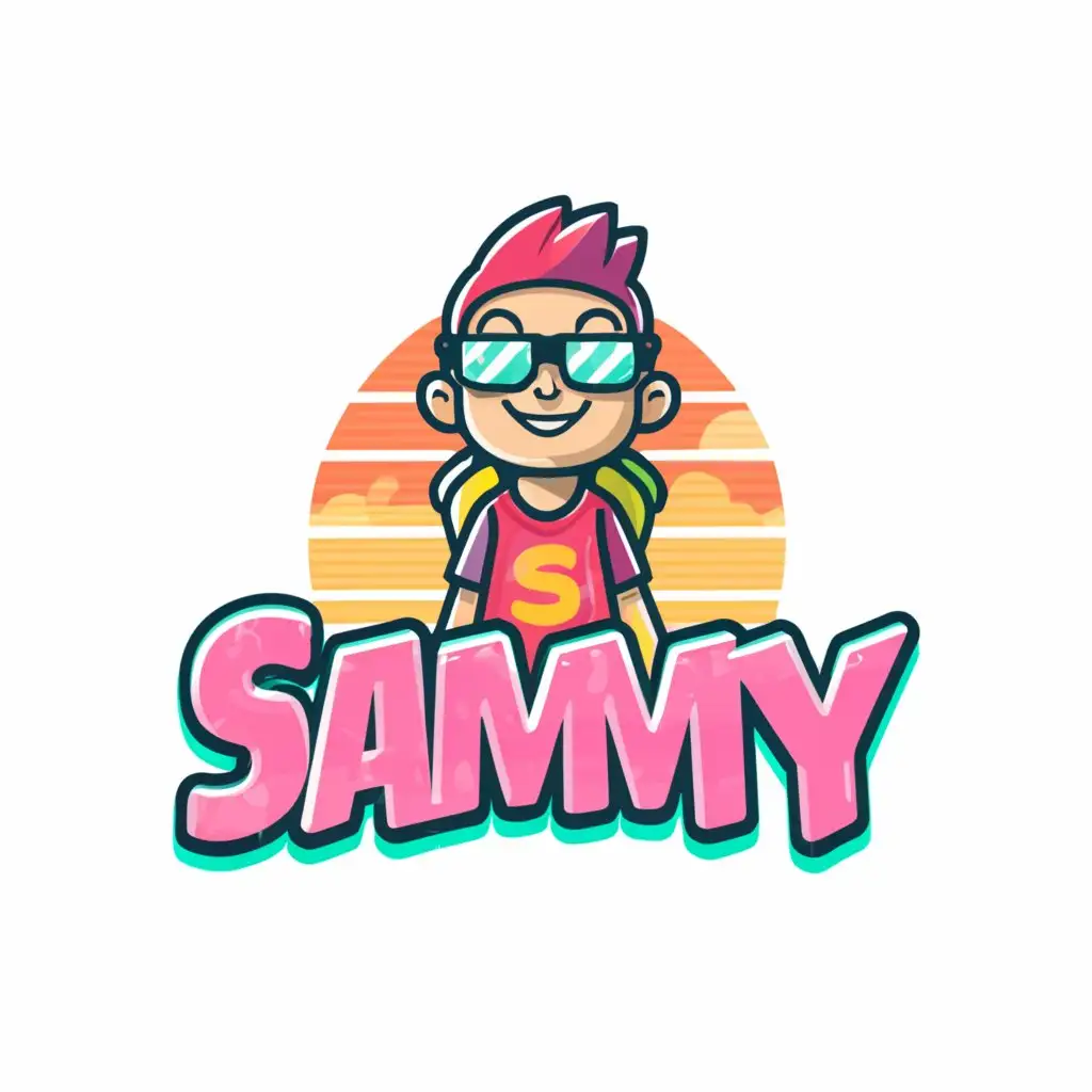 a logo design,with the text "Sammy", main symbol:cool 8 year old boy,complex,clear background