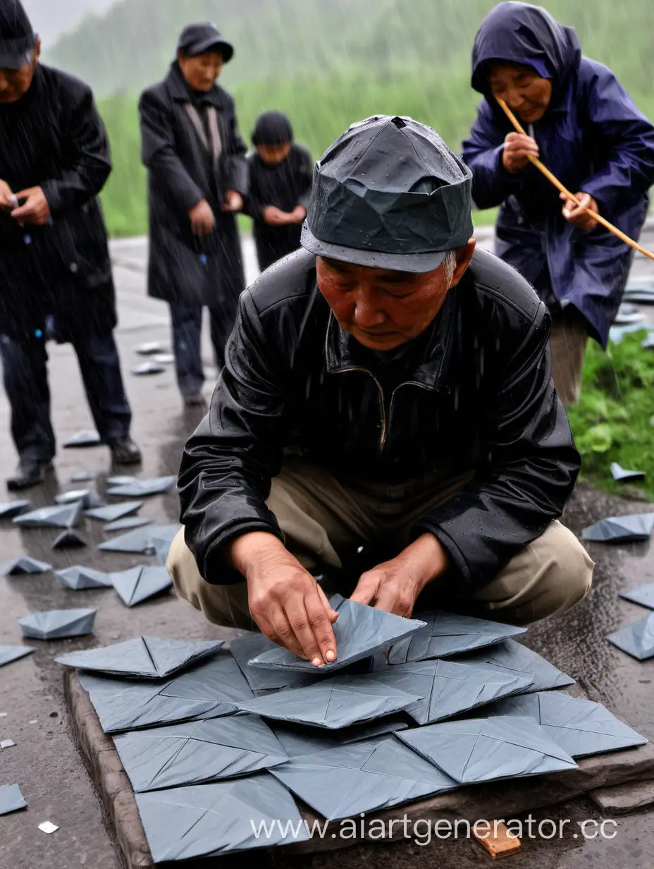 Kyrgyz-People-Crafting-Origami-Slate-in-the-Rain