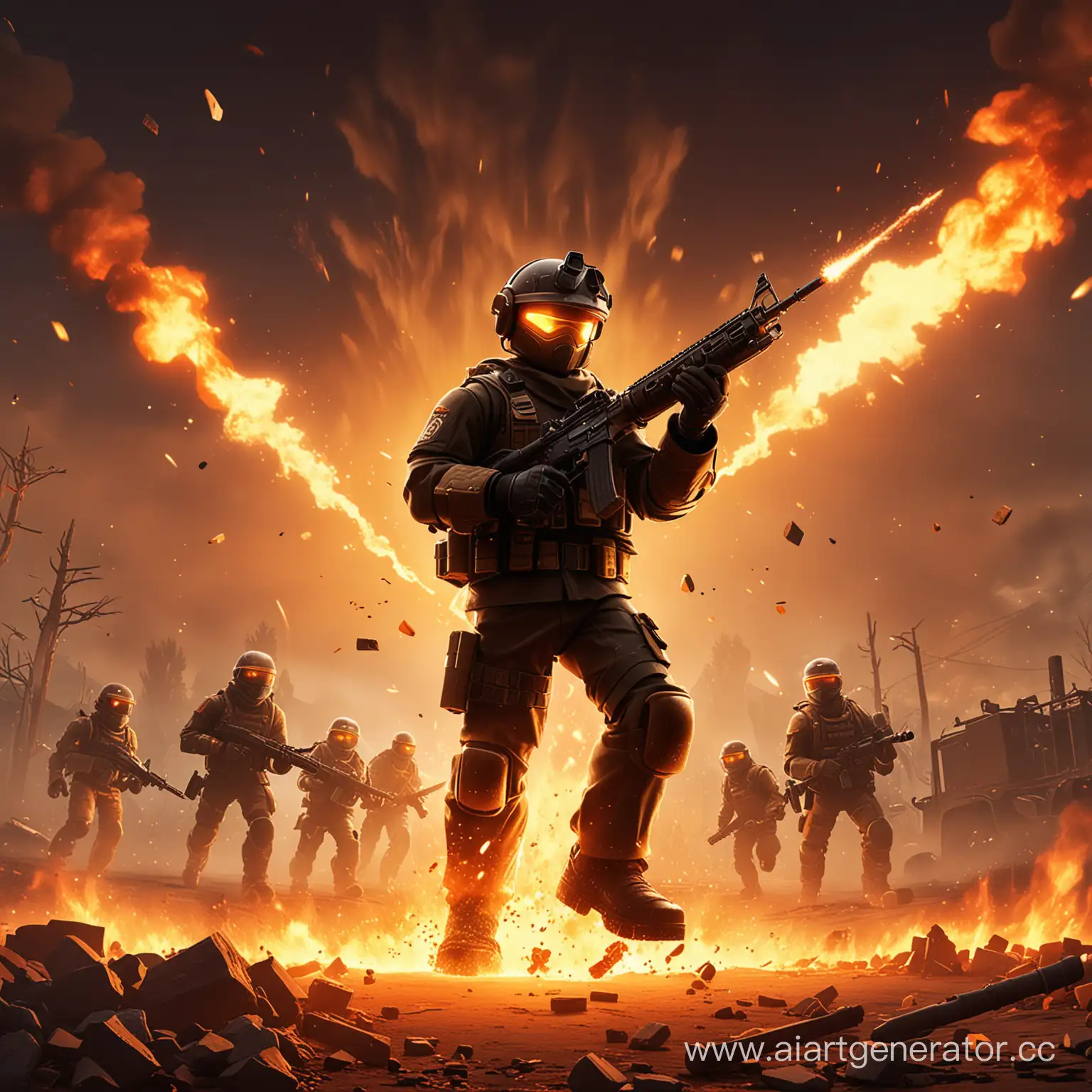 Intense-Battle-Scene-in-Roblox-Fire-Line-Player-in-Combat-Gear-Aiming-Assault-Rifle-Amidst-Apocalyptic-Fire