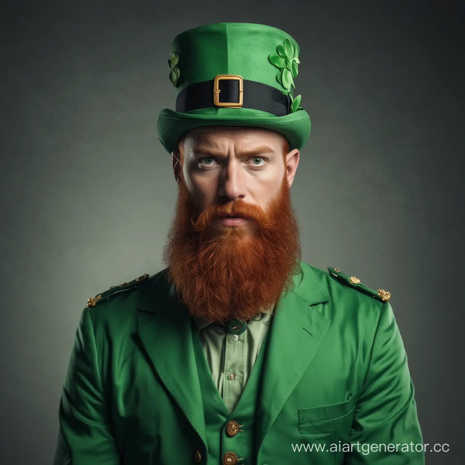 мужчина брутальный рыжая борода зелёный костюм лепрекона