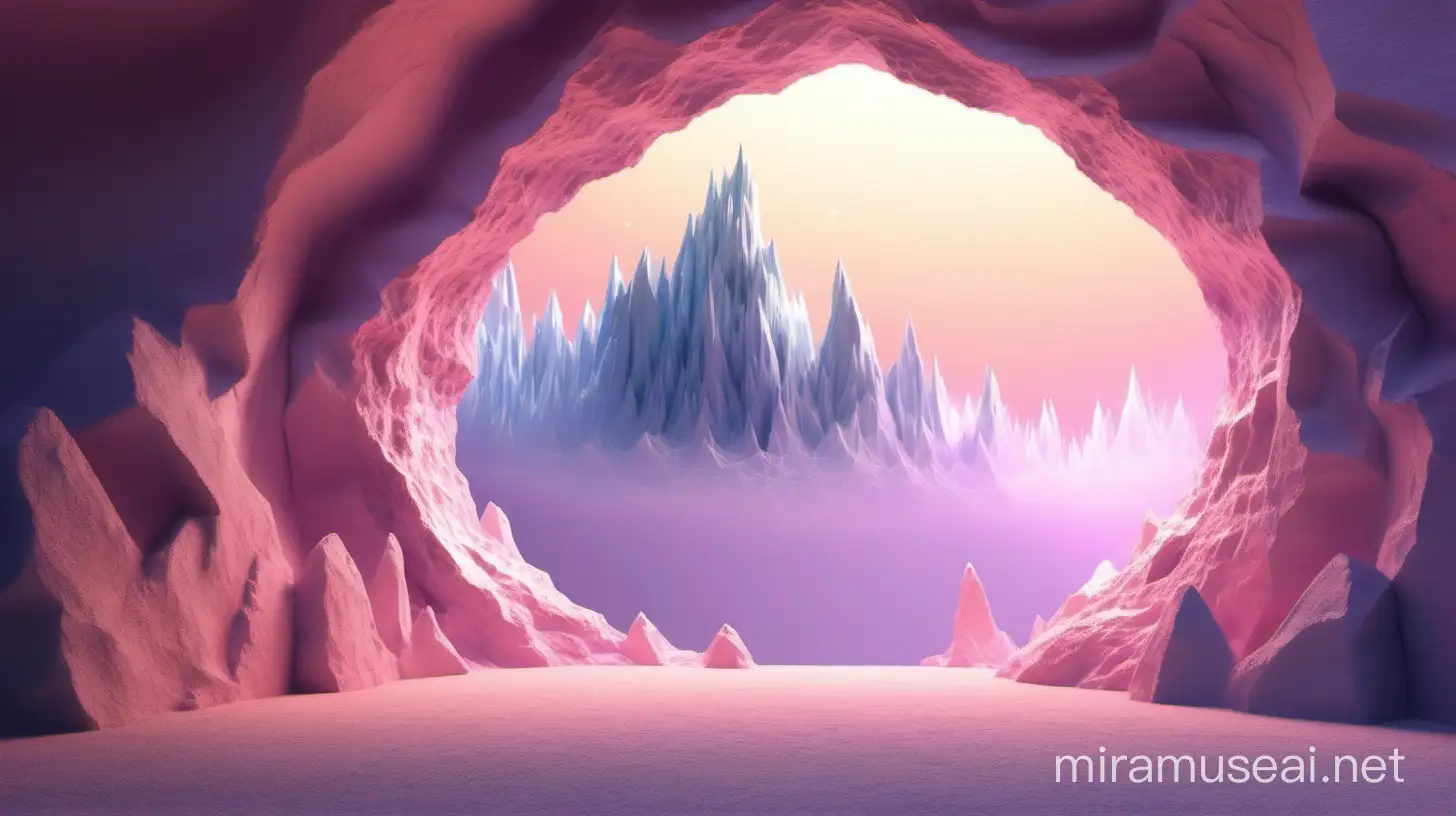 Make a fantasy world that have element of pastel, looks like under a mountain hole, with some light effect on the wall make it pastel color