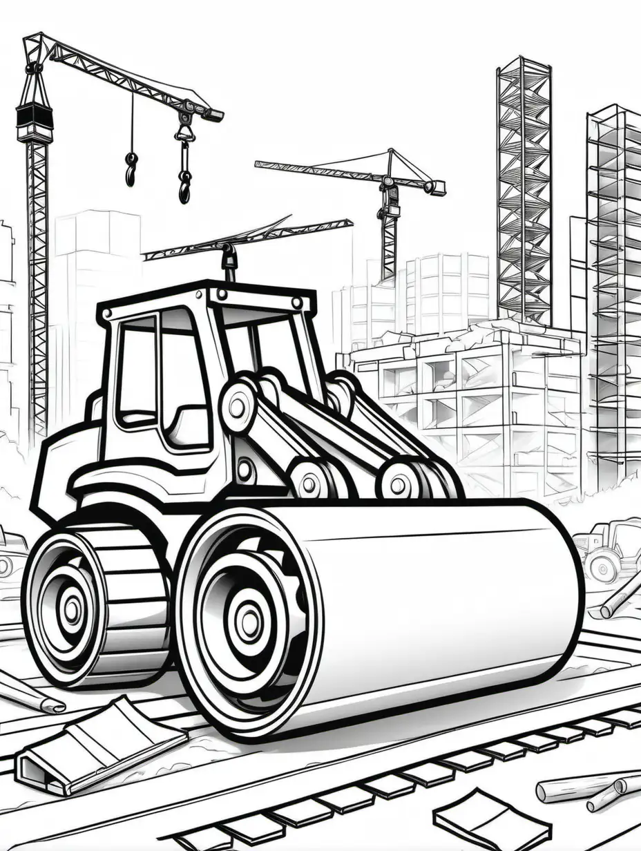 Construction Roller Drawing for Childrens Coloring Book with Site Background