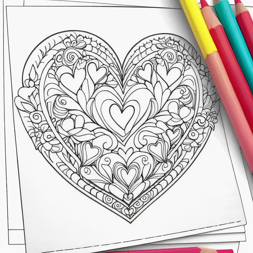 coloring page Valentine day card
