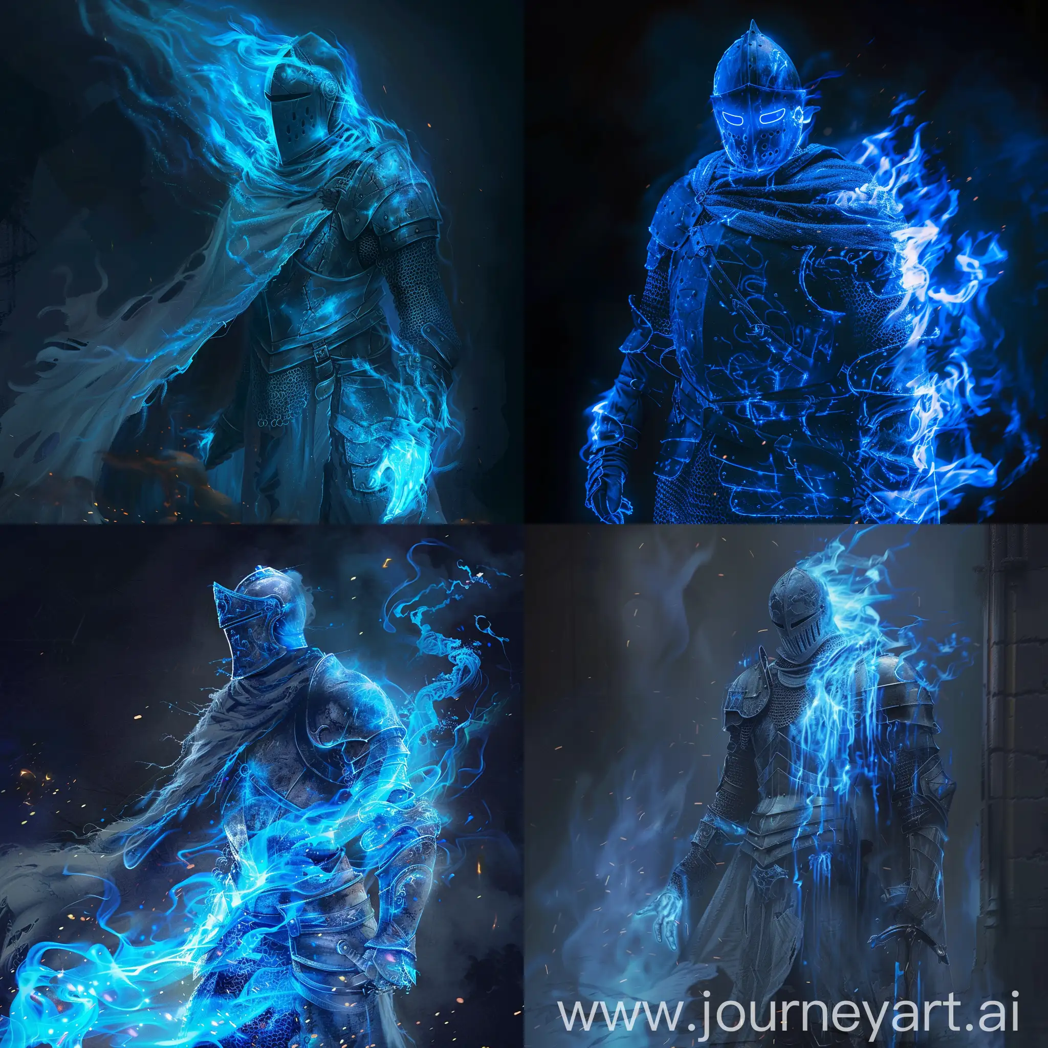  Disembodied ghost of a knight glowing with blue fire