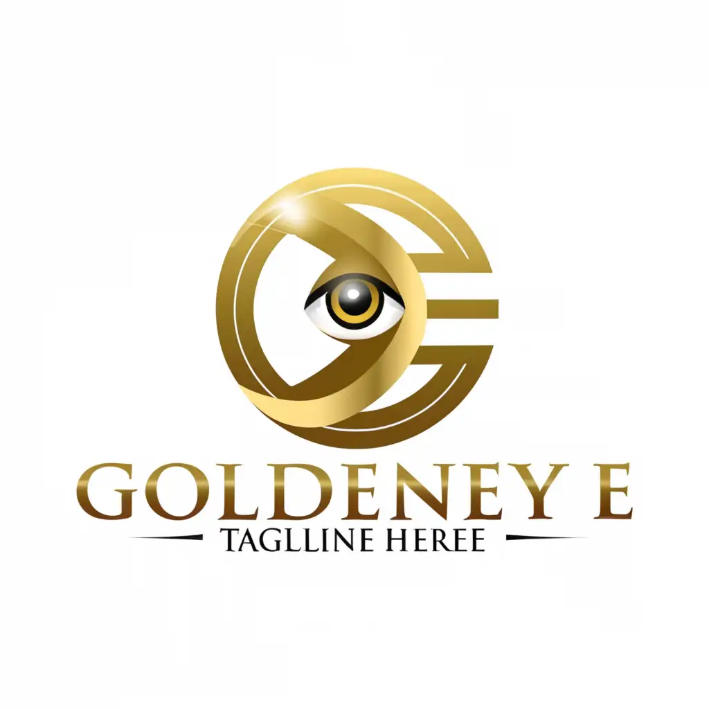 a logo design,with the text 'GOLDENEYE', main symbol: a logo, with the text 'GOLDENEYE', main symbol: Gold, man in suit, circle, light and moderate background,Moderate,clear background