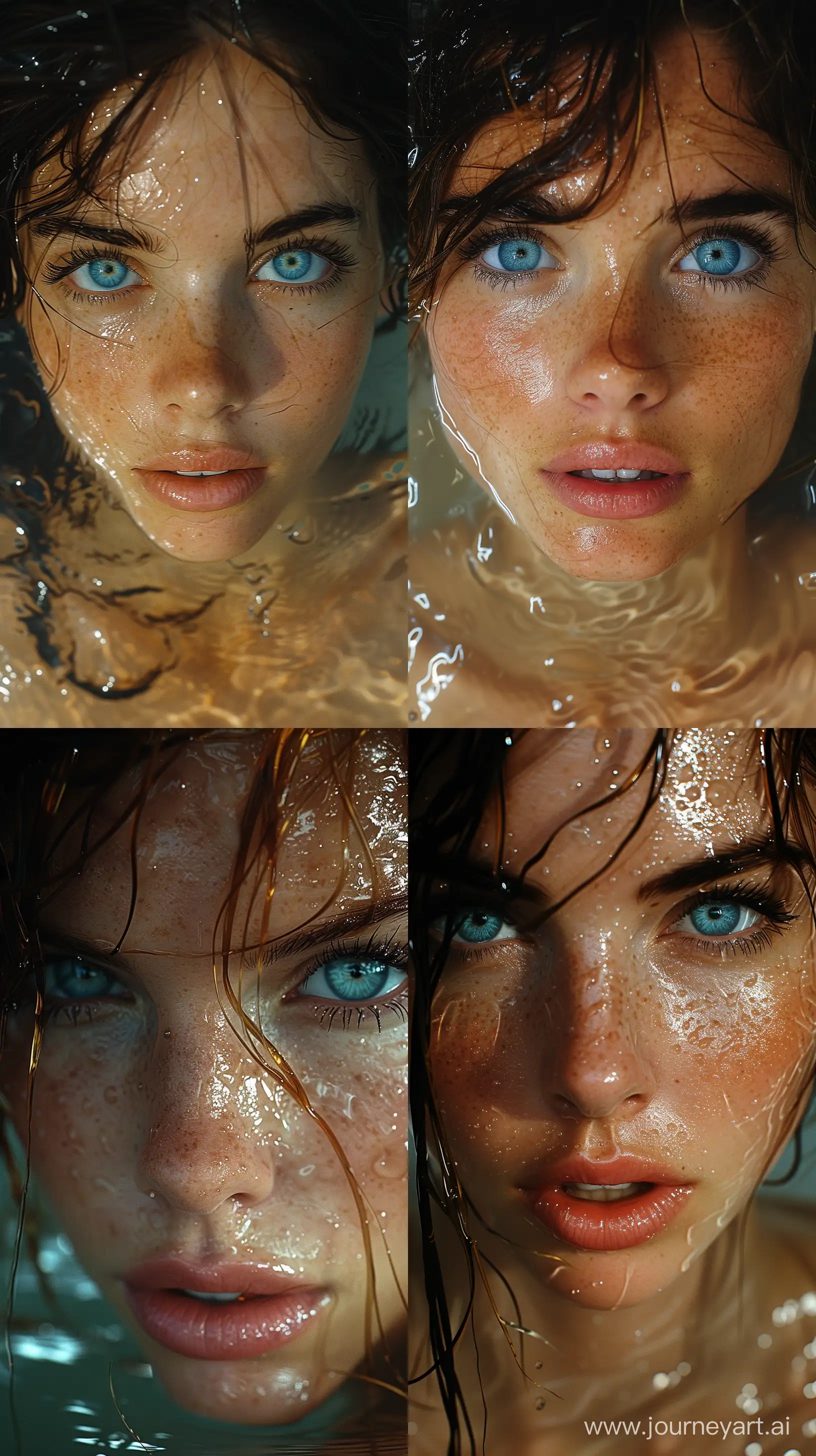 Enigmatic-Woman-with-Beautiful-Blue-Eyes-Submerged-in-Dystopian-Realism