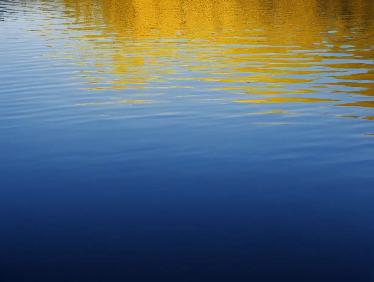body of  water reflection with, blues, yellows, dark blue 