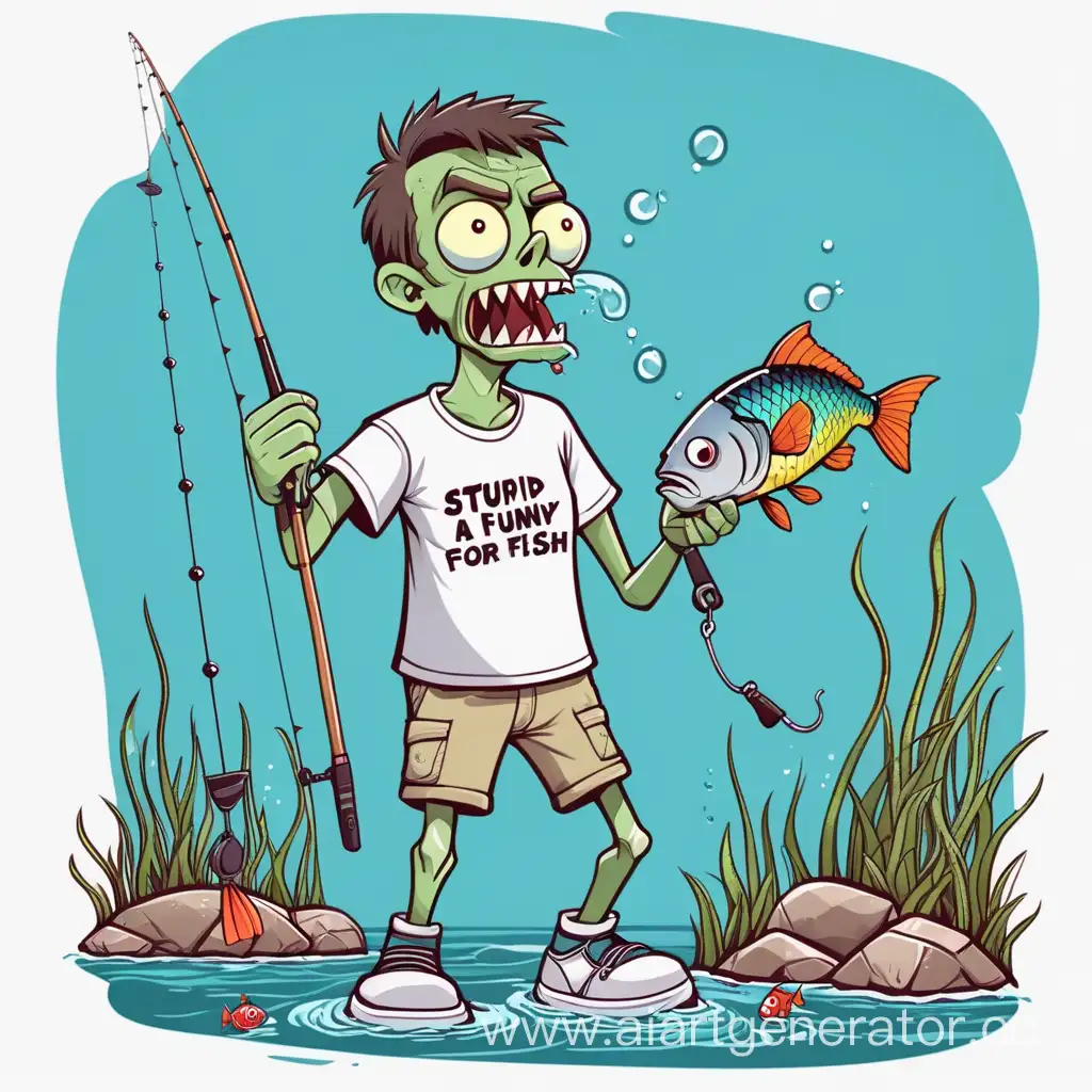 тупой зомби в футболке maks, рыбачит смешную рыбу