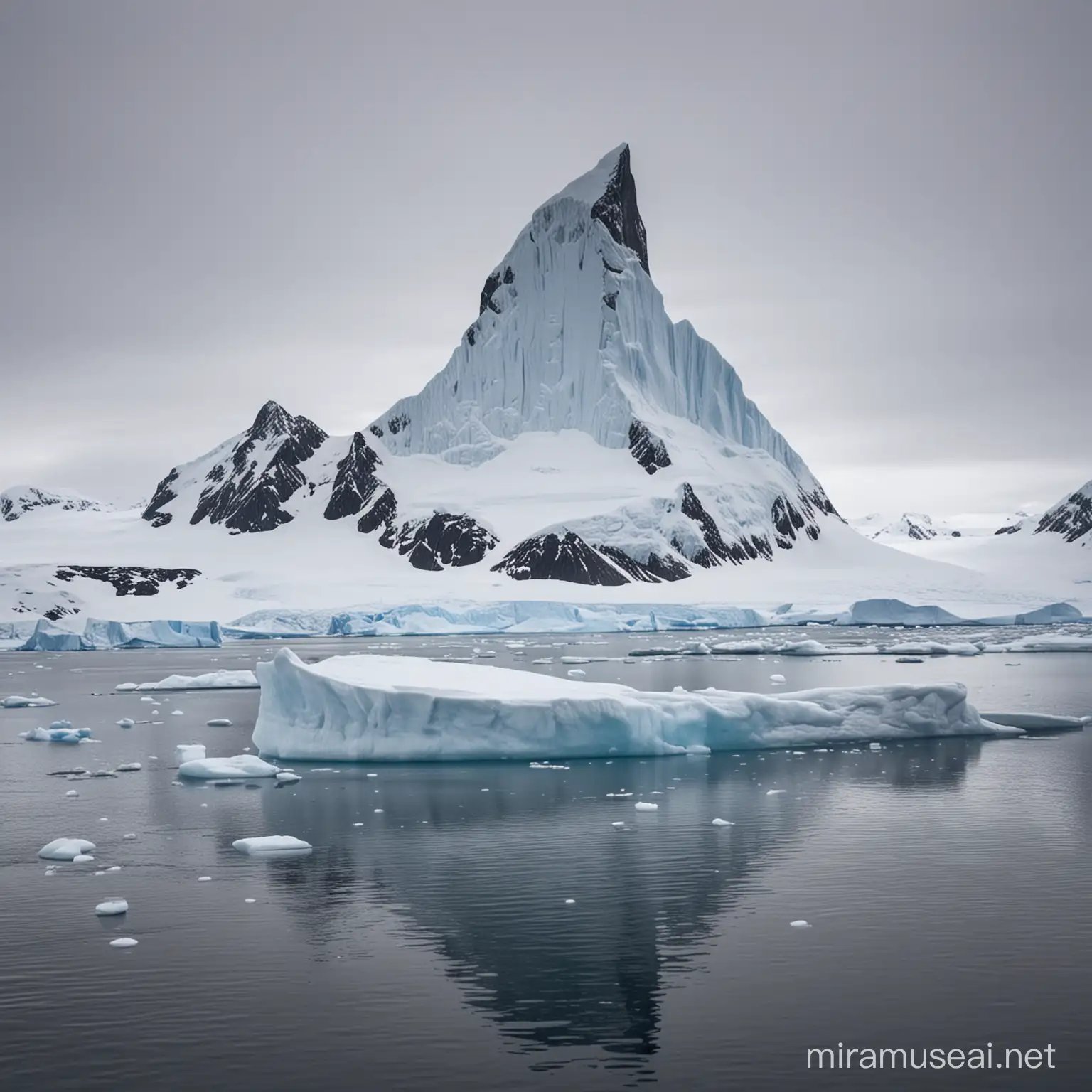 single floating ice with ice mountain in antartica