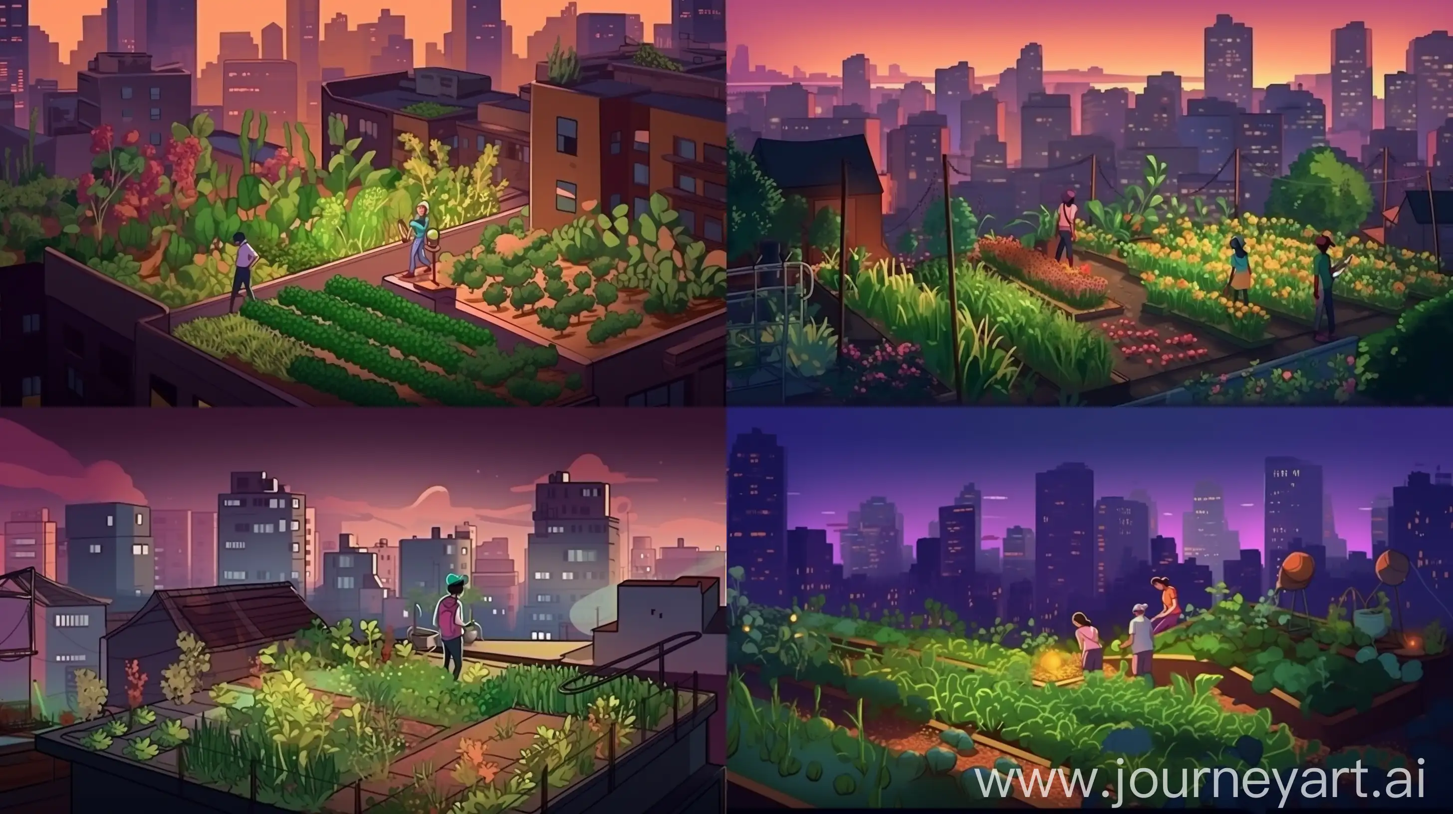 Urban-Rooftop-Garden-Harvesting-Amid-City-Lights