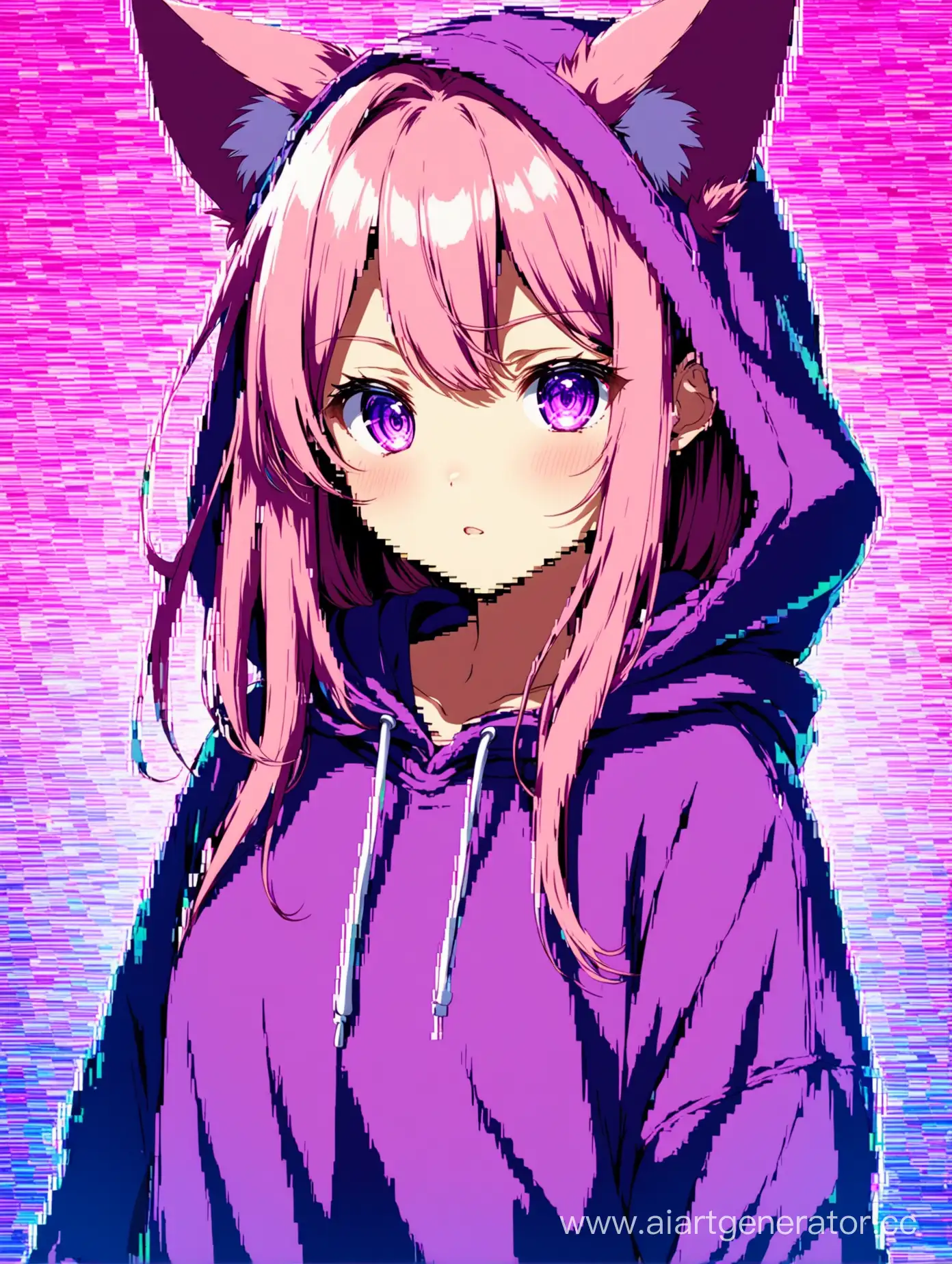 Anime-Girl-in-Glitchy-PinkPurple-Hoodie-with-Ears