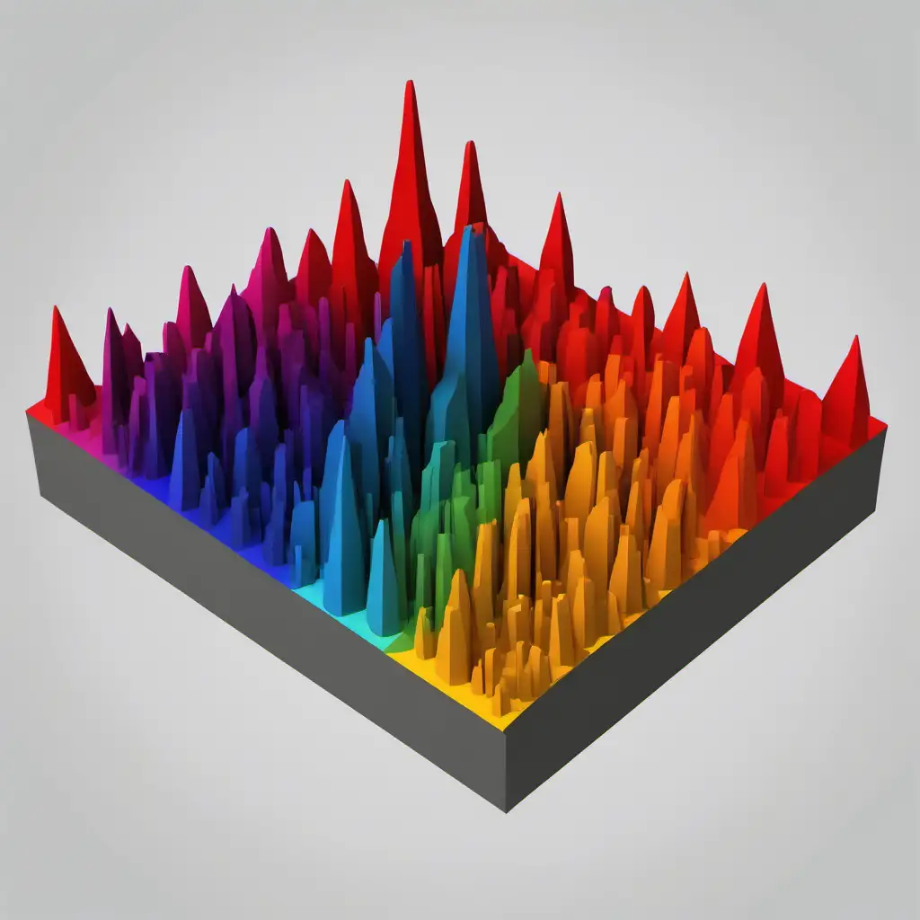 Vibrant 3D Peak Columns Map with Red Yellow Green Blue and Orange Colors
