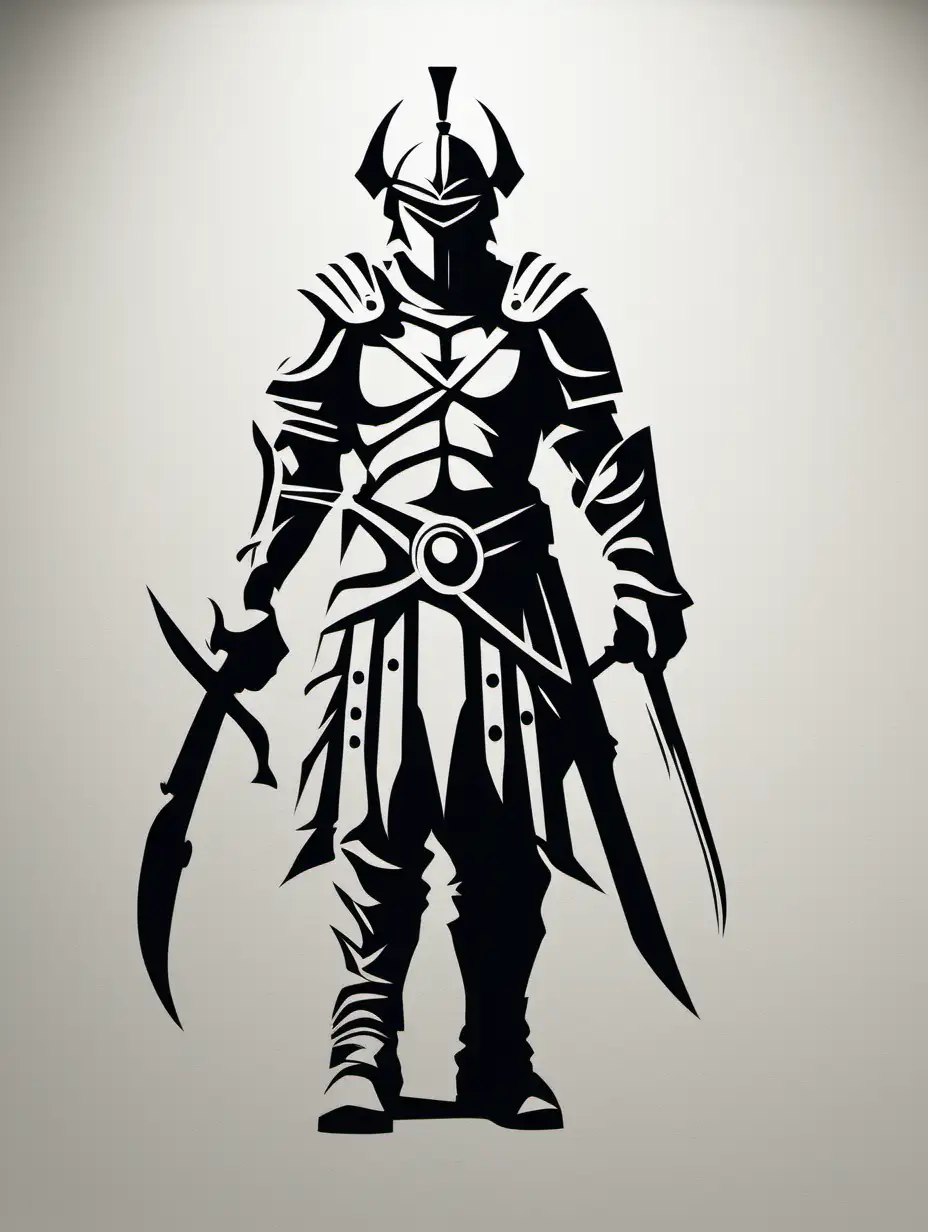 Minimalist Vector Art of a Black and White Warrior in Negative Space