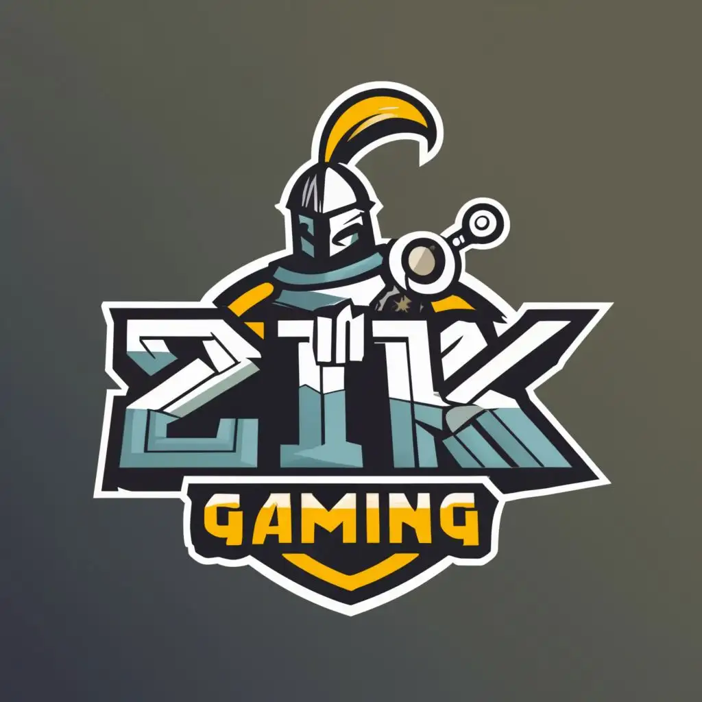 logo, knight, with the text "21kgaming", typography, yellow, blue