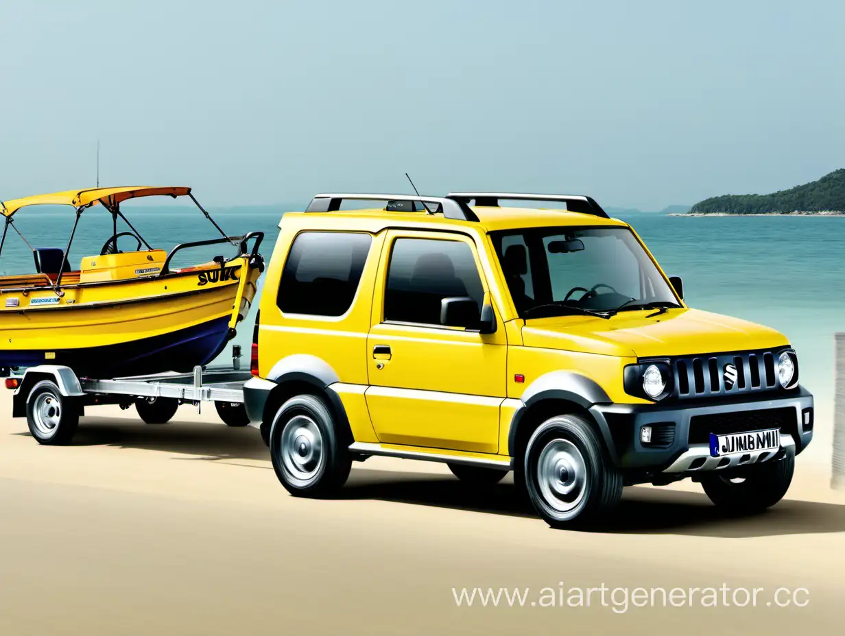 Yellow-Suzuki-Jimny-Towing-Boat-Trailer