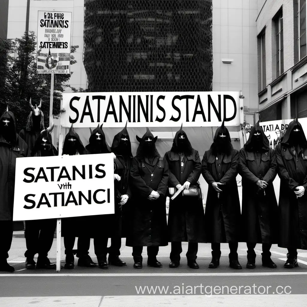 Satanists-Standing-with-Protest-Sign-at-Sunset