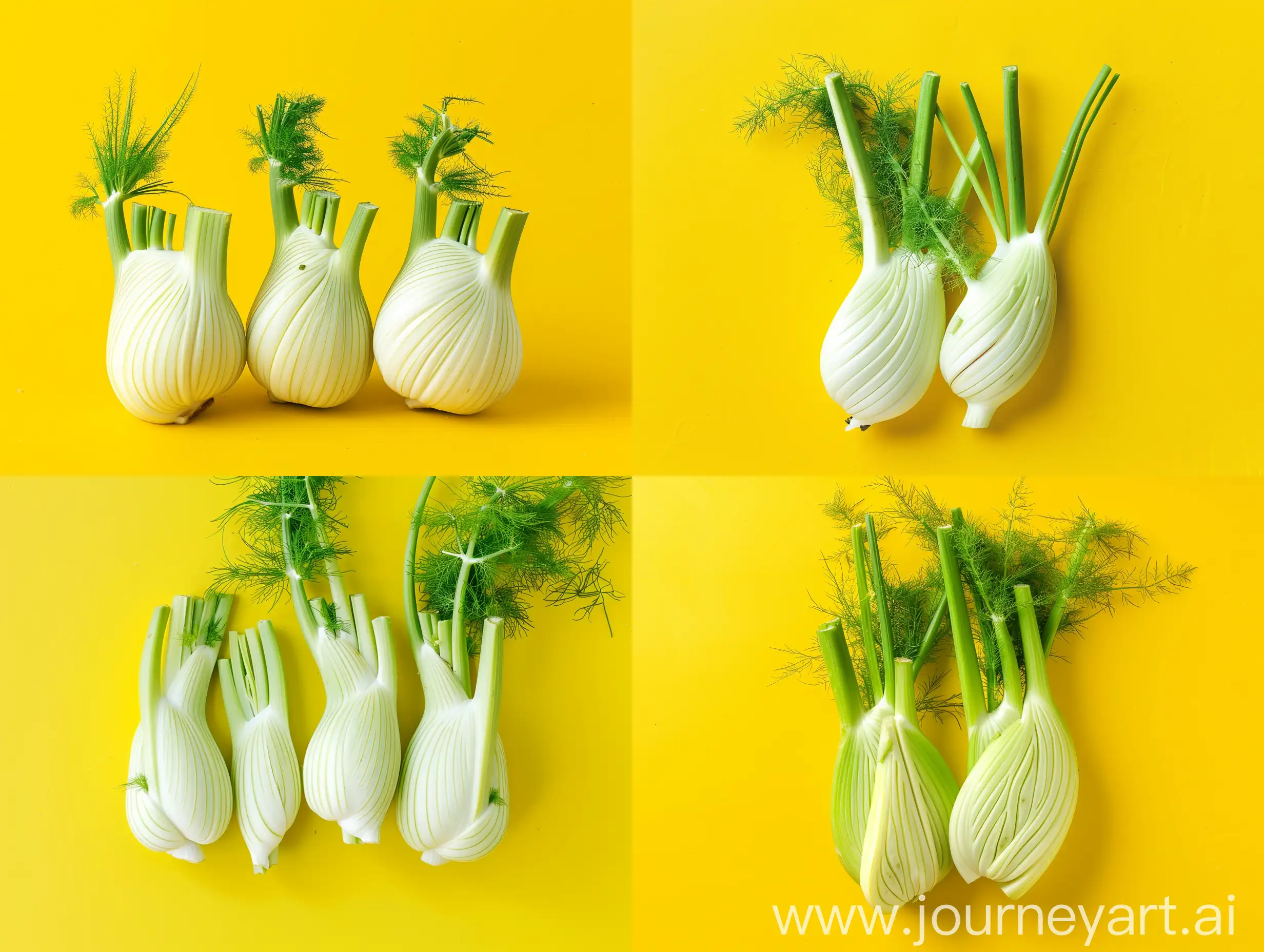 Studio photography with a bright yellow background of fennel