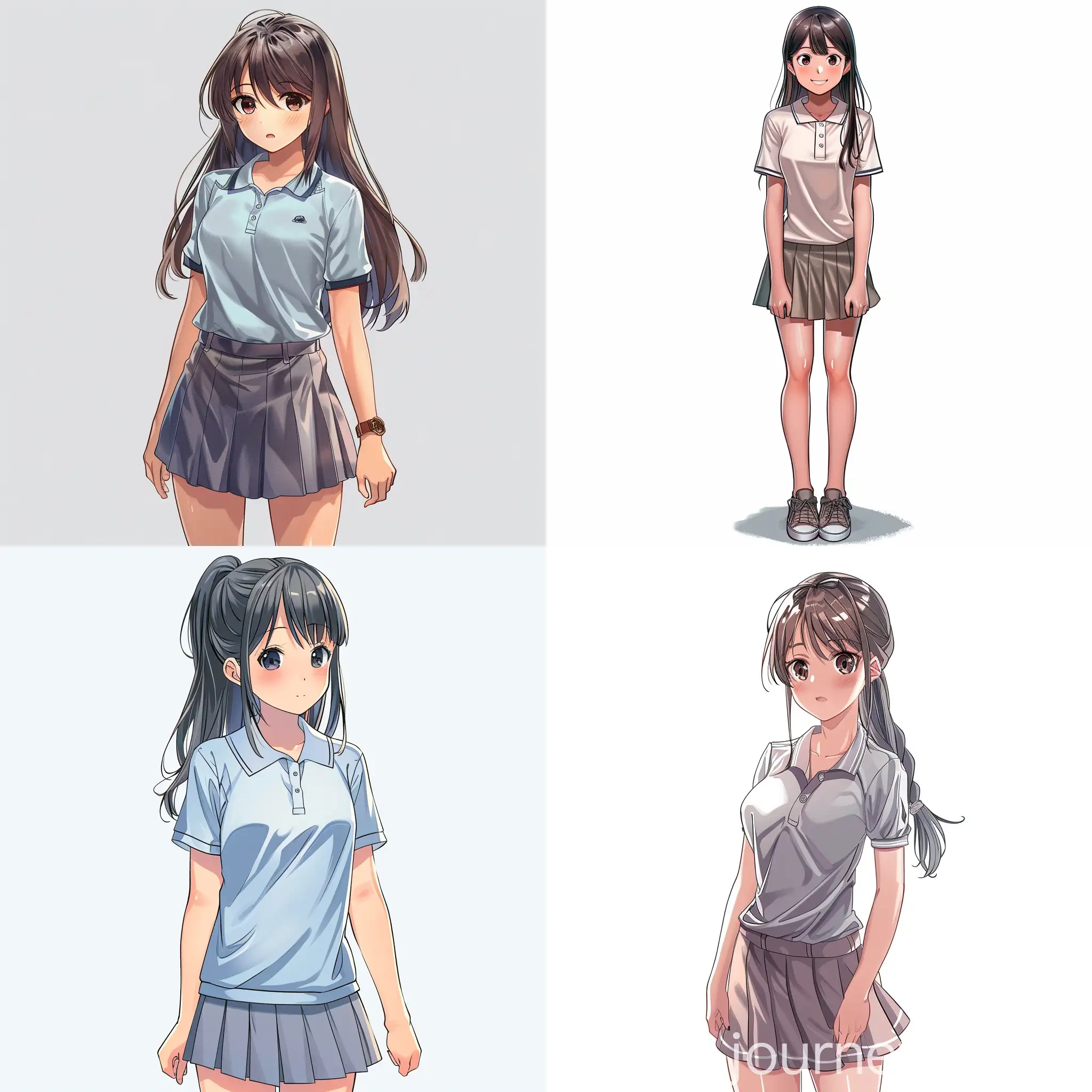 High-School-Girl-Fashion-Polo-Shirt-and-Skirt-Ensemble